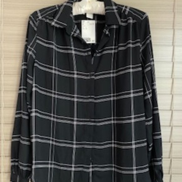 H&M Tops - H&M Brand - Lightweight Long sleeve, Sz 2, Black and white plaid pattern